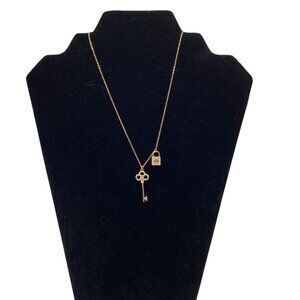 Faux Diamond Key & Lock Pendant Necklace Gold Tone‎ Titanium Steel 46cm Chain